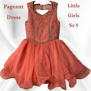 PAGEANT DRESS! Little Girl Sz 5 Coral Rhinestones Sequins Beads